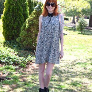 Flowered Collar Cream and Blue Mini Dress